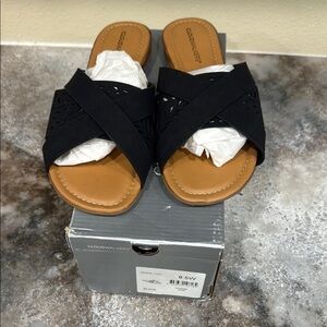 Cloudwalkers Black and Tan Slide Sandals